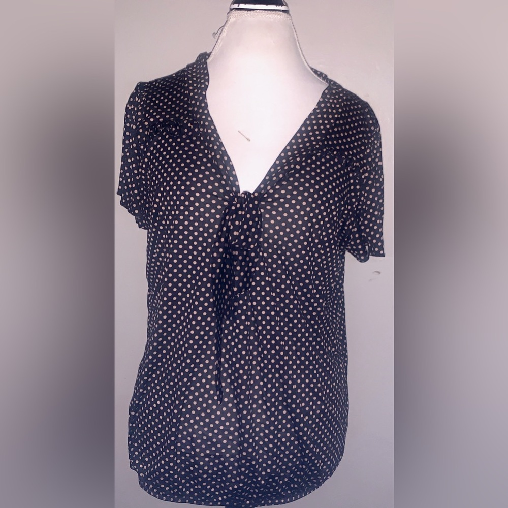 Black Polka Dot Tie-Front Short Sleeve Blouse